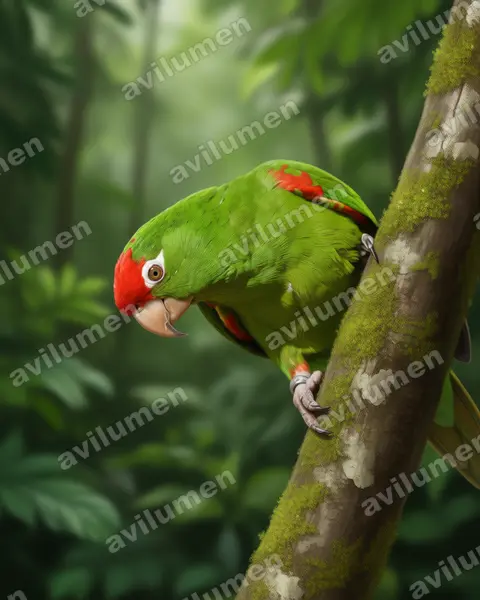 Ilustración en Realista: Psittacara frontatus (Aratinga cordillerana)