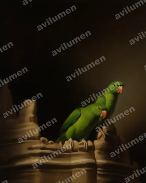 Illustration Huile : Psittacara holochlorus (Conure verte)