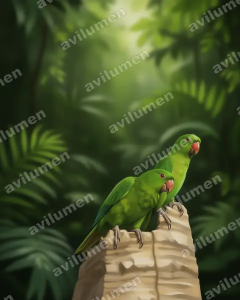 Illustration Réaliste : Psittacara holochlorus (Conure verte)