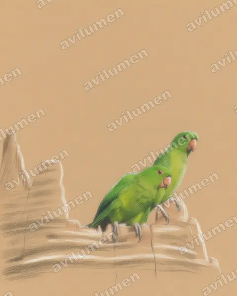 Illustration Crayon de couleur : Psittacara holochlorus (Conure verte)