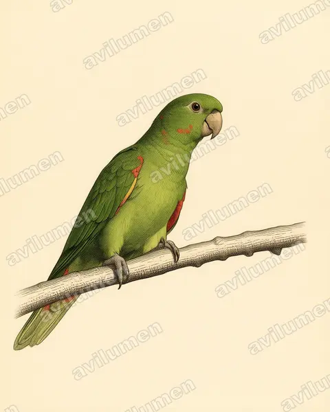 White-eyed parakeet(Psittacara leucophthalmus)的古典图版插画