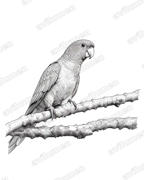 White-eyed parakeet(Psittacara leucophthalmus)的钢笔墨线插画