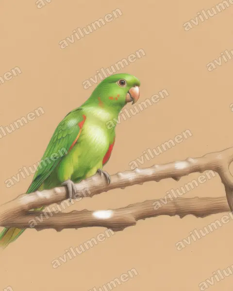 White-eyed parakeet(Psittacara leucophthalmus)的彩色铅笔插画