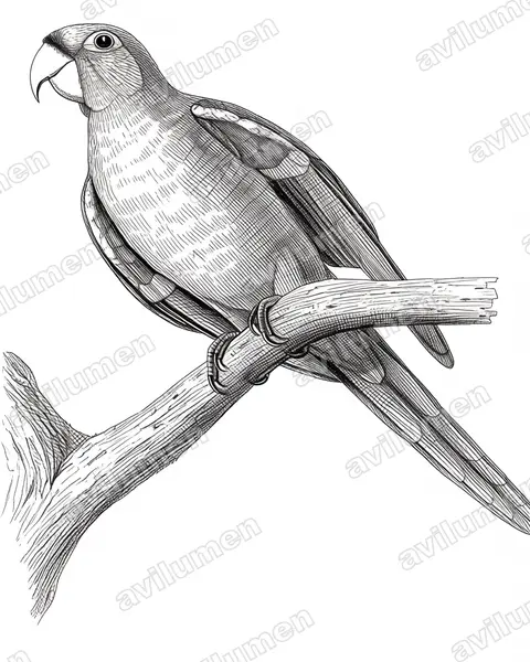 Illustration Encre : Psittacara maugei (Conure de Porto Rico)