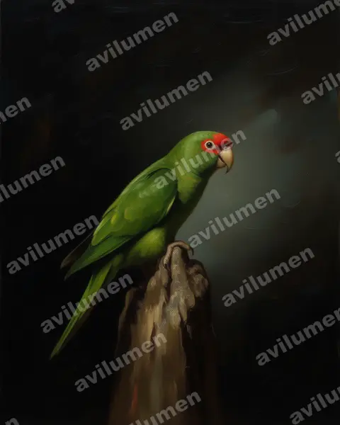 Mitred parakeet（Psittacara mitratus）的油画插画