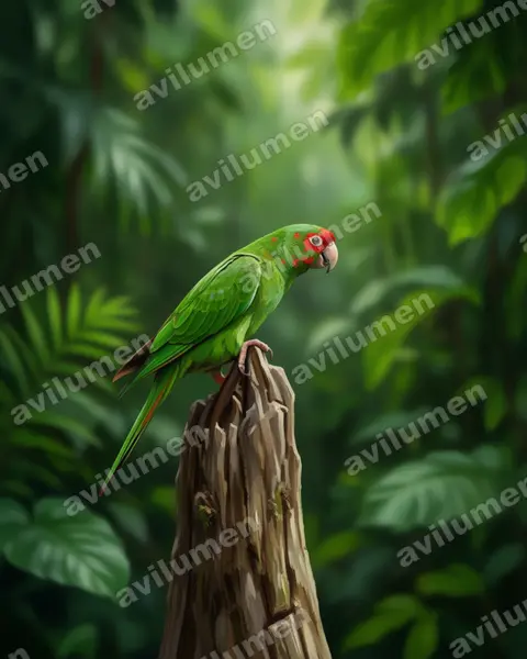Mitred parakeet（Psittacara mitratus）的写实插画