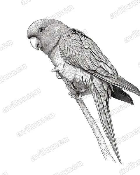 Illustration im Stil Tusche: Red-throated parakeet (Psittacara rubritorquis)