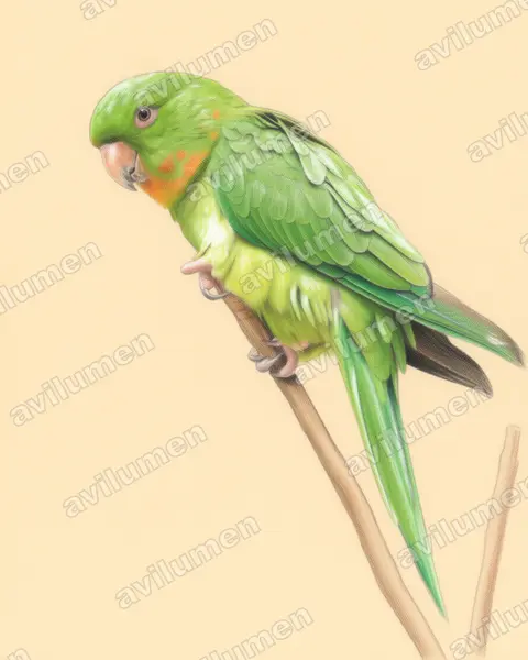 Illustration im Stil Buntstift: Red-throated parakeet (Psittacara rubritorquis)