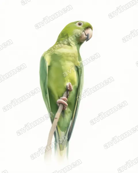 Ilustración en Acuarela: Psittacara strenuus (Aratinga strenua)