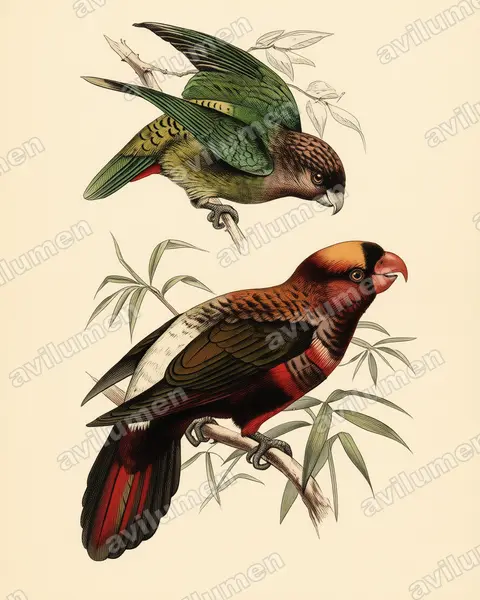 Illustration im Stil Historische Tafel: Madarasz-Bindensittich (Psittacella madaraszi)