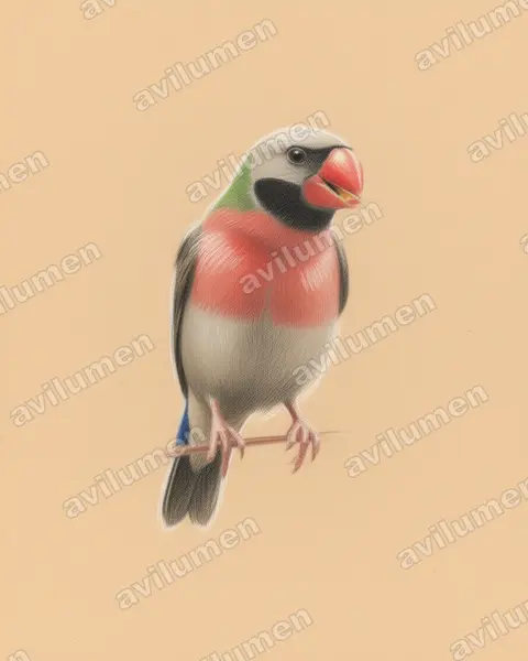 Colored pencil illustration: Psittacula alexandri (Red-breasted Parakeet)