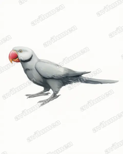 Watercolor illustration: Psittacula bensoni (Thirioux's Grey Parrot)