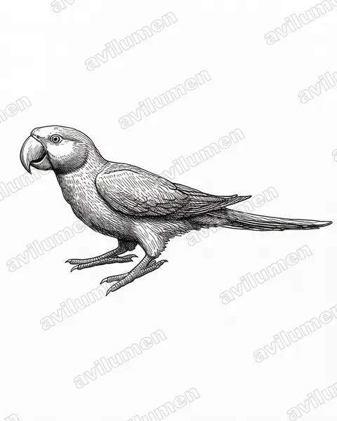Ink illustration: Psittacula bensoni (Thirioux's Grey Parrot)