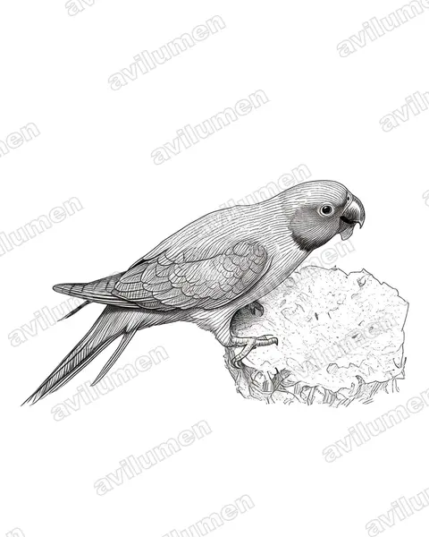 Illustration Encre : Psittacula calthrapae (Perruche de Layard)