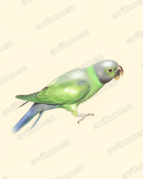 Illustration Crayon de couleur : Psittacula calthrapae (Perruche de Layard)