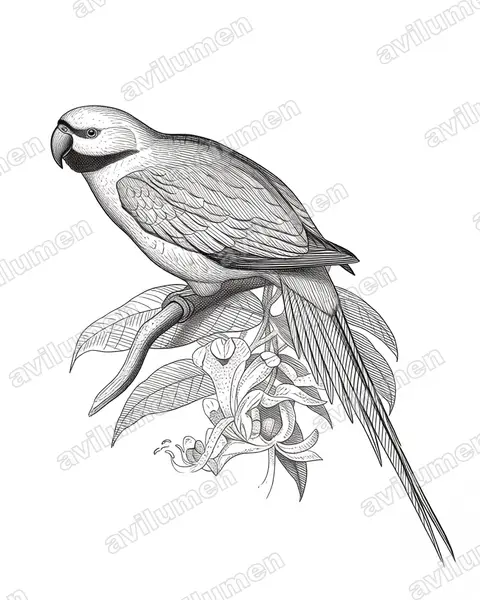 Ink illustration: Psittacula caniceps (Nicobar Parakeet)
