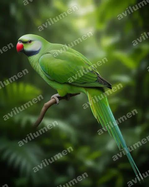 Realistic illustration: Psittacula caniceps (Nicobar Parakeet)