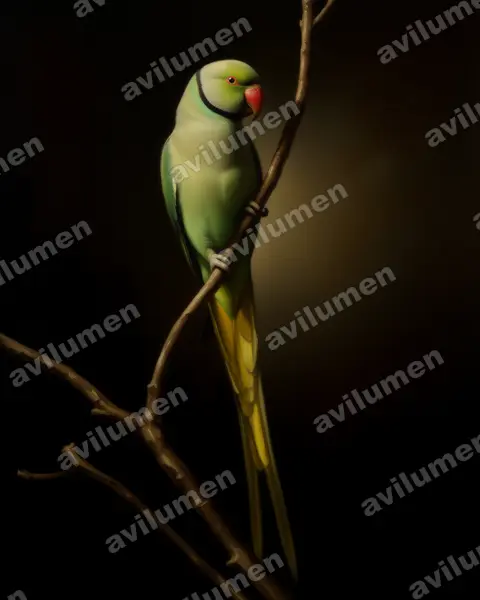 Ilustración en Óleo: Psittacula columboides (Cotorra malabar)