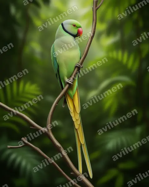 Ilustración en Realista: Psittacula columboides (Cotorra malabar)