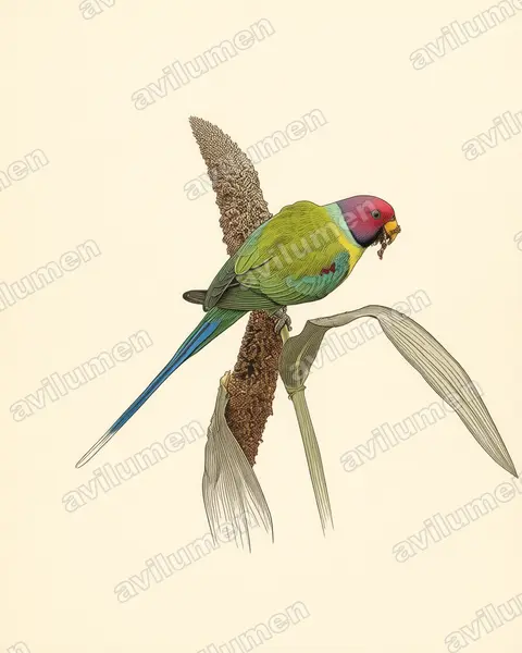 Illustration im Stil Historische Tafel: Pflaumenkopfsittich (Psittacula cyanocephala)