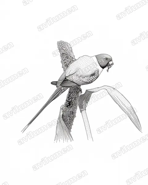 Illustration im Stil Tusche: Pflaumenkopfsittich (Psittacula cyanocephala)