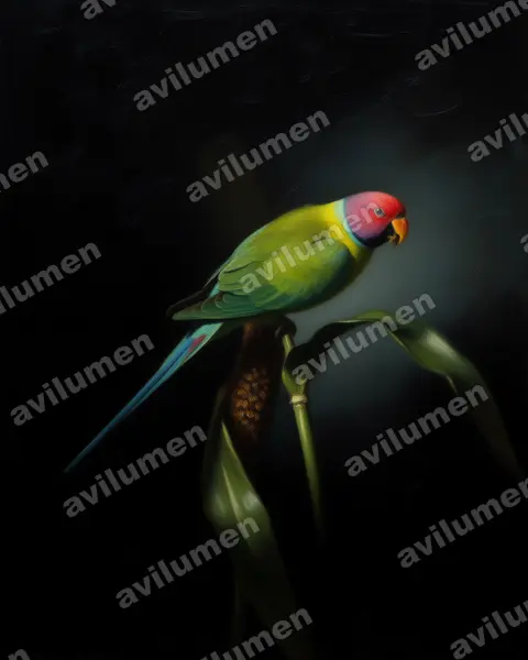 Illustration im Stil Öl: Pflaumenkopfsittich (Psittacula cyanocephala)