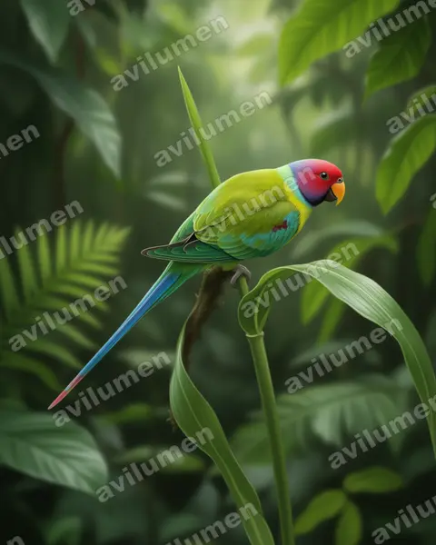 Illustration im Stil Realistisch: Pflaumenkopfsittich (Psittacula cyanocephala)