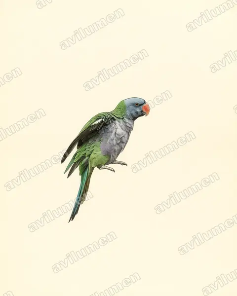 Vintage plate illustration: Psittacula derbiana (Lord Derby's Parakeet)