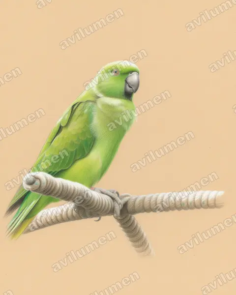 Illustration im Stil Buntstift: Mauritiussittich (Psittacula eques)