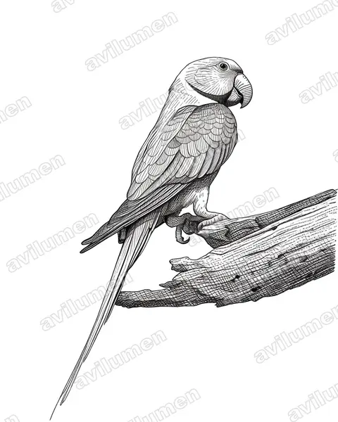 Illustration im Stil Tusche: Alexandersittich (Psittacula eupatria)