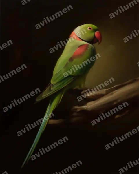 Illustration im Stil Öl: Alexandersittich (Psittacula eupatria)