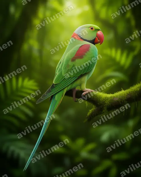 Illustration im Stil Realistisch: Alexandersittich (Psittacula eupatria)