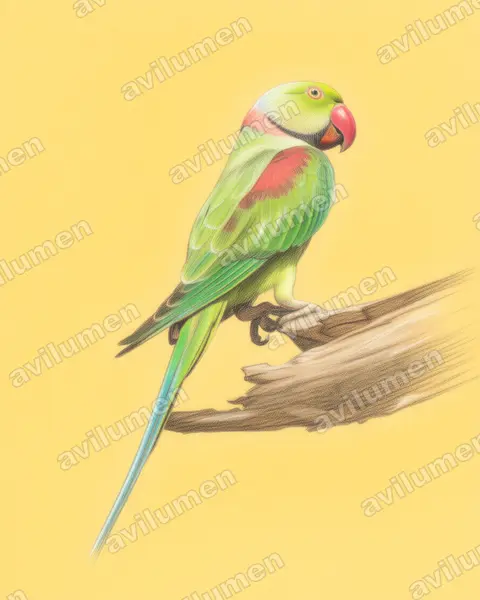 Illustration im Stil Buntstift: Alexandersittich (Psittacula eupatria)