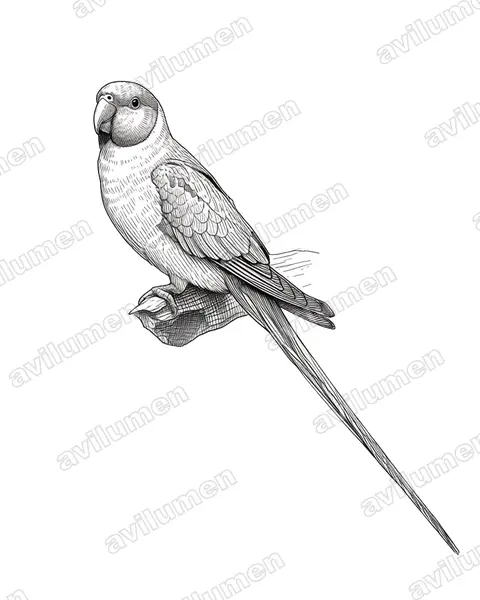 Illustration im Stil Tusche: Himalajasittich (Psittacula himalayana)