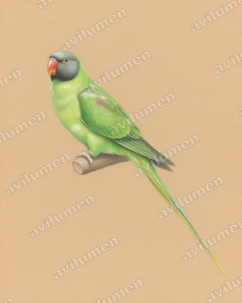 Illustration im Stil Buntstift: Himalajasittich (Psittacula himalayana)