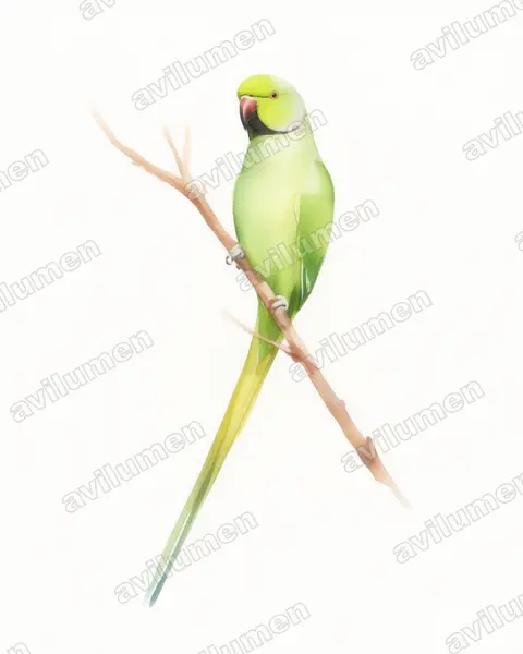Illustration im Stil Aquarell: Halsbandsittich (Psittacula krameri)