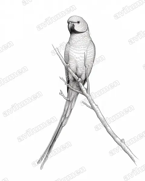 Illustration im Stil Tusche: Halsbandsittich (Psittacula krameri)