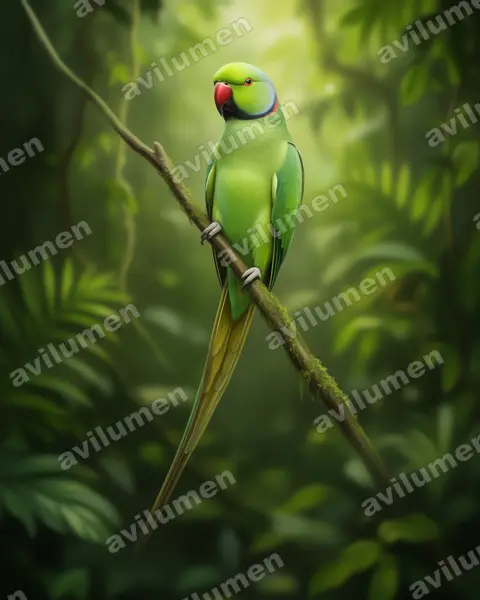 Illustration im Stil Realistisch: Halsbandsittich (Psittacula krameri)