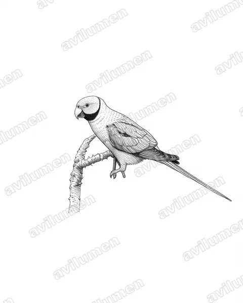 Illustration im Stil Tusche: Rosenkopfsittich (Psittacula roseata)