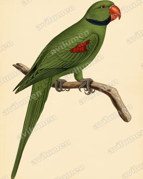 Vintage plate illustration: Psittacula wardi (Seychelles Parakeet)