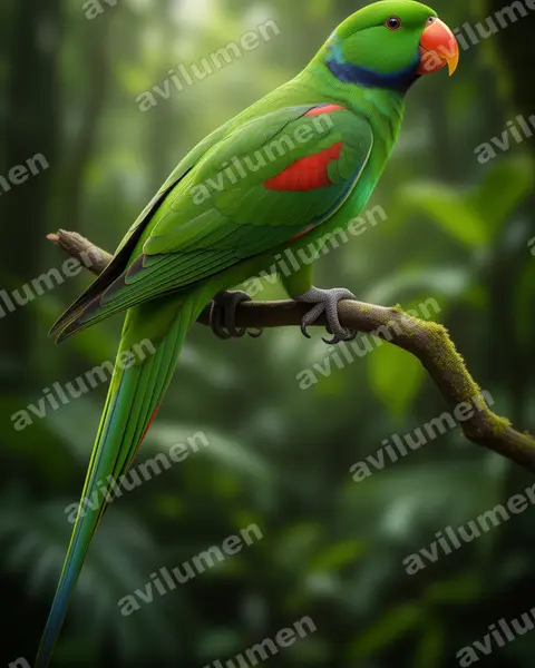 Realistic illustration: Psittacula wardi (Seychelles Parakeet)