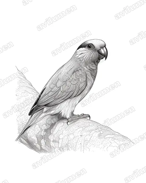 爱德华无花果鹦鹉（Psittaculirostris edwardsii）的钢笔墨线插画