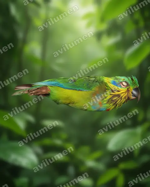 Ilustración en Realista: Psittaculirostris salvadorii (Lorito de Salvadori)