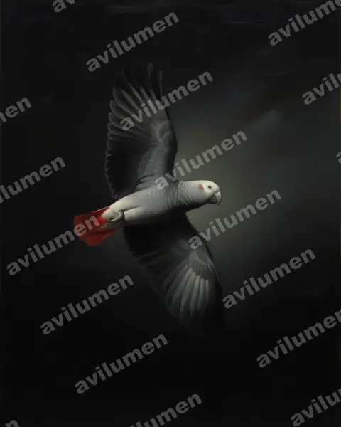 Illustration Huile : Psittacus erithacus (Perroquet jaco)