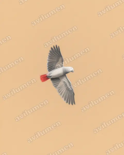 Illustration Crayon de couleur : Psittacus erithacus (Perroquet jaco)