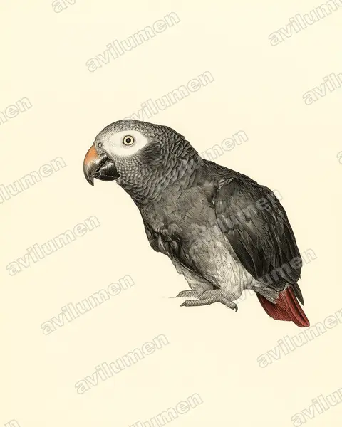Timneh parrot（Psittacus timneh）的古典图版插画