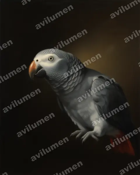Timneh parrot（Psittacus timneh）的油画插画