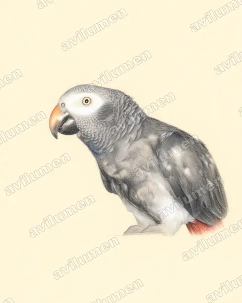 Timneh parrot（Psittacus timneh）的彩色铅笔插画
