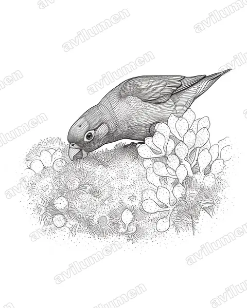 Illustration Encre : Psitteuteles versicolor (Loriquet versicolore)