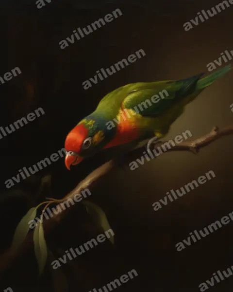 Illustration Huile : Psitteuteles versicolor (Loriquet versicolore)